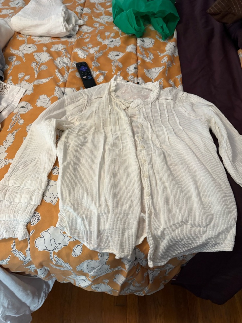 Quince White Ruffled Pintuck Blouse
